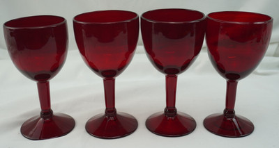 Ruby Red Hand Blown (4) Wine Goblets, 5 1/2''  (S40)