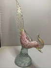 Vintage Murano Like Art Glass Italy Pink & White Pheasant Figurine 12"