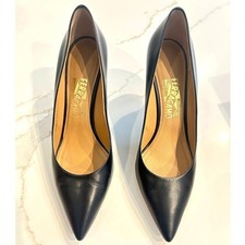 Salvatore Ferragamo Womens Black Leather Susi 70 Pointed Toe Pumps Stiletto 9B