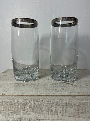 Vintage! Set of 2 Pasabahce Circleware High Ball Glasses Silver Rim 12oz