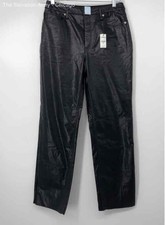 Express Womens Black Croco Flat Front Straight Leg Leather Pants Size 10R