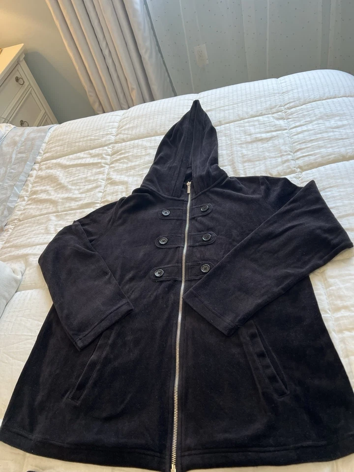 Style and Co Women's Size XL Black Velour Sweatsuit Full Zip Jacket Hoodie - Image 3 of 4