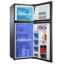 4.6. Cu Ft Two Door Mini Refrigerator with Freezer, Stainless Steel, New, Wid...