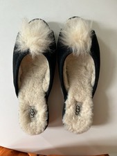 UGG Yvett Suede Slippers with Pom Pom size 7 Black