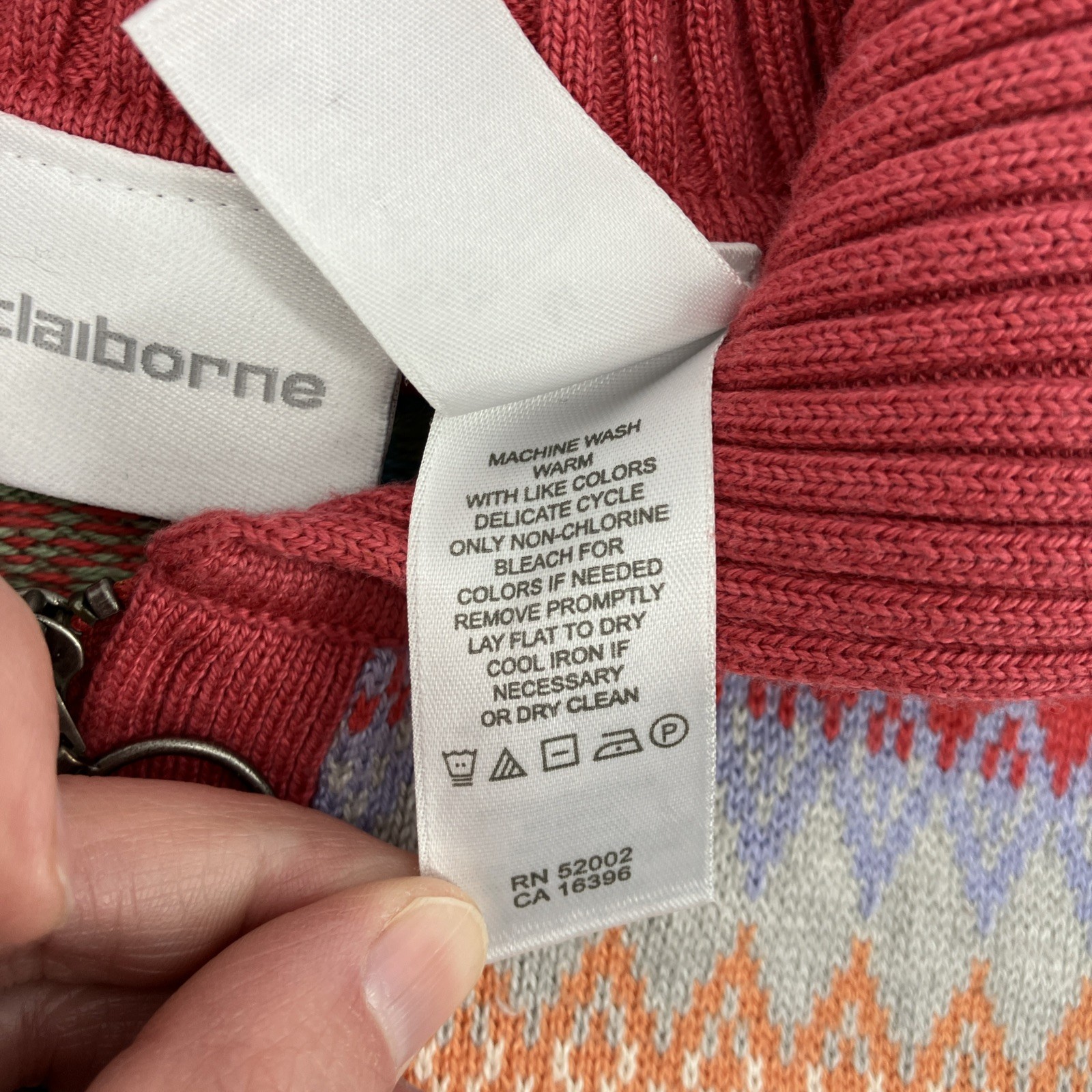 Liz Clairborne Diamond Pattern Multicolor Knit Zi… - image 5