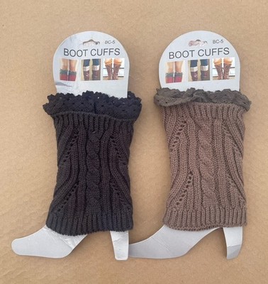 Lace Boot Cuffs 100% Acrylic 2 Sets One Dark Brown One Light Brown New Old Stock