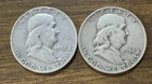 LOT OF 2 - 1962 D 50C BEN FRANKLIN SILVER HALF DOLLARS - 90% SILVER AS SHOWN