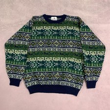 Vintage Knitted Jumper Abstract Patterned Grandad Knit Sweater Men's M