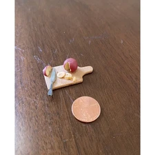 Vintage Miniature Dollhouse Wooden Cutting Board With Apples Crackers Knife