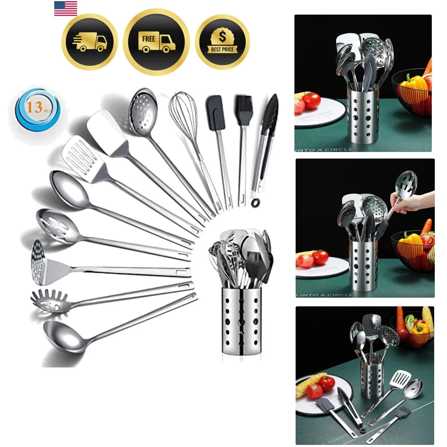 Stainless Steel Cooking Utensils Set, 13 Pieces Kitchen Utensils Set, Kitchen...
Opens in a new wind
