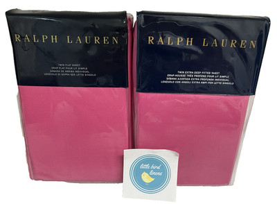 2 pc RALPH LAUREN TWIN Flat & Fitted Sheet Set MONACO PINK PERCALE 464 TC New