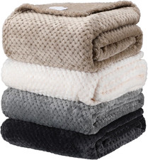 4 Pcs Flanne Fleece Throw Blanket for Bed Couch Large 3D Waffle Textured Soft Bl