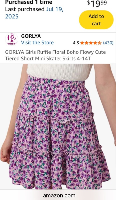Girls Floral Tiered Layered Pull-On Skirt Elastic Waist Cotton Knee 12Y