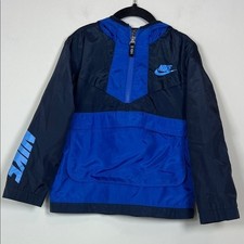 Nike Kids Navy Royal Blue Pullover Hooded Windbreaker Jacket Boys 5 Lightweight