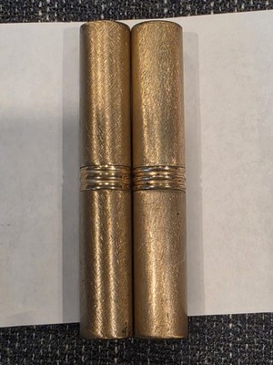 2 Vtg Hazel Bishop Iridescent Blue & Purple Eye Shadow  Gold Tone Case Vanity