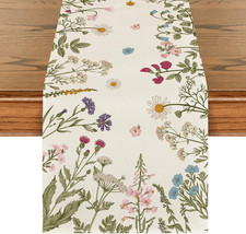 Flowers Spring Table Runner, Seasonal Kitchen Dining Table Decoration for Home P