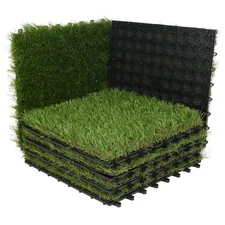 Artificial Grass Turf Tiles Interlocking Set 6 Pieces, Square Fake Grass Tile...