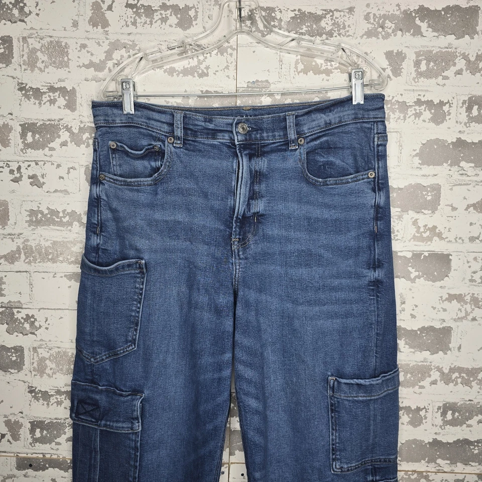 American Eagle Jeans Womens 12 Super High Rise Baggy Straight Leg Cargo Blue - Image 2 of 4