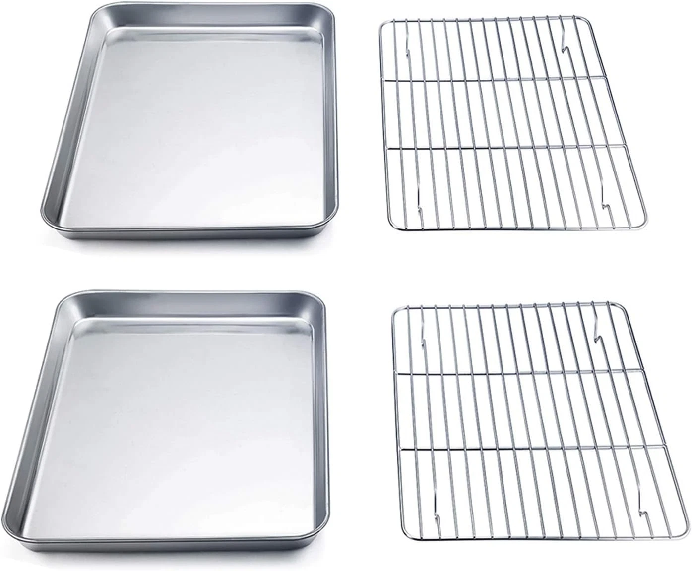 9'' x 7'' x 1'' Toaster Oven Pan with Rack Set of 4, Stainless Steel Compact Toa
