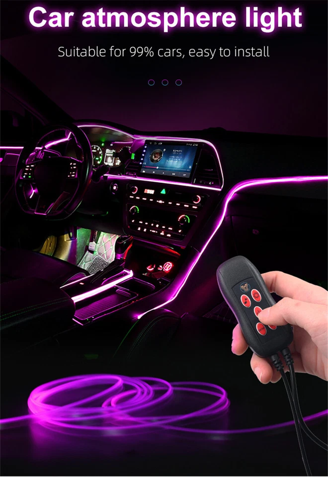 Interruptor de lámpara de tira de neón de fibra óptica de luz ambiental para tablero de automóvil botón control de sonido Foto 4 de 4