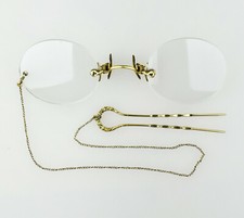 VTG Antique Wilsta E Pince-Nez Spectacles Eyeglasses with Chain and Pin GF Gold 