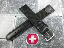New Wenger Swiss Leather double Layer Nylon Strap Band Black Army 22 21mm 20mm R