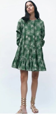 green emerald velvet dress Zara Green/Khaki Embroidered Dress