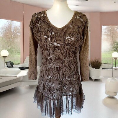 Ryu Tulle Sheer 3D Floral Flower Mini Dress Brown Size S Small Romantic Boho | eBay Ryu Tulle Sheer 3D Floral Flower Mini Dress Brown Size S Small Romantic Boho | eBay