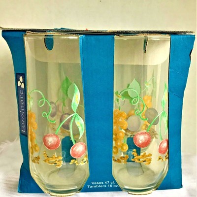 Cris d Arques Luminarc Arcoroc MIXED FRUIT Set of 4 ~ 16 oz Glass Tumbler NIB