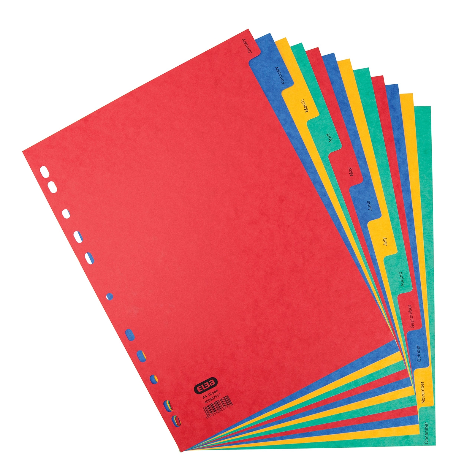 Elba A4 January to December Pressboard Dividers, Assorted Colours, 1 Set 1 1 set