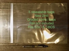 (5) Graded CGC & CBCS Slab Resealable Bags 2Mil See Pics For Fit