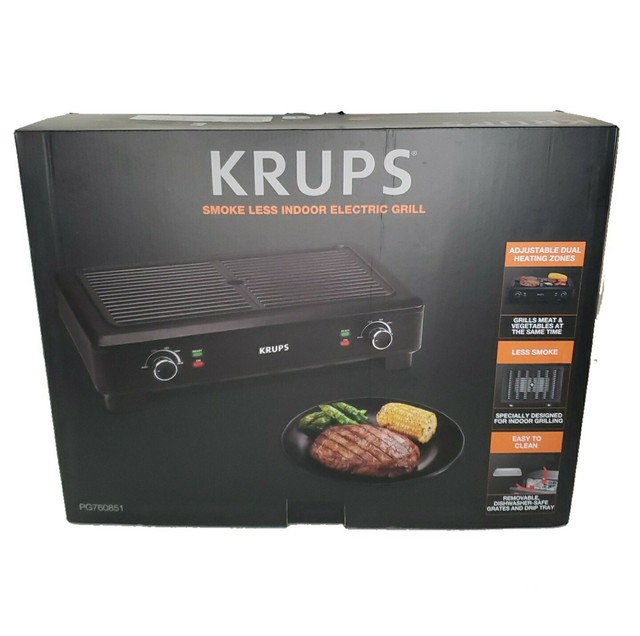 Krups Pg760851 Electric Indoor Adjustable Temperature Smokeless Grill