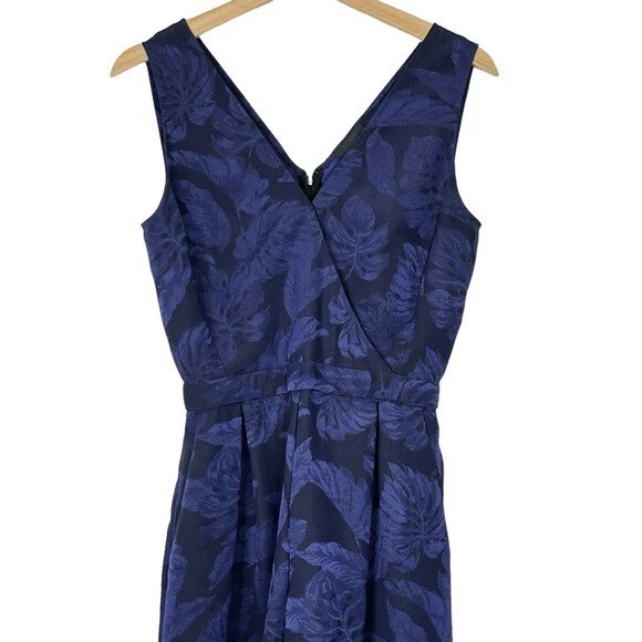 J. Crew Jumpsuit Womens Floral Jacquard Wide Leg V-Neck Sleeveless Blue  Size 0