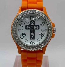 Geneva Cross Watch Womens 37mm Case Orange Rubber Strap Quartz Three Hands 