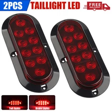 2Pcs 10 LED Trailer Truck Stop/Turn/Tail Brake Lights 6" Oval Flush Mount Red