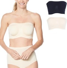 Rhonda Shear 2Pc Underwire Bandeau Removable Pads Lt Nude Black L NWOT 882 