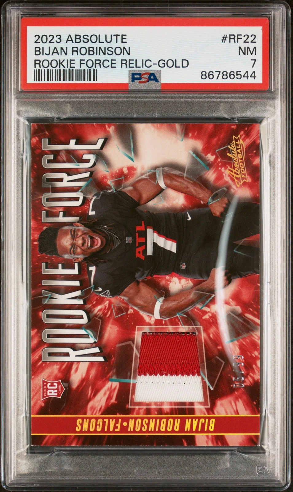 Bijan Robinson Panini Absolute Rookie Force Relic #RF22 Gold