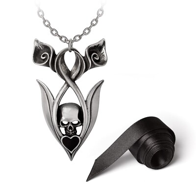 Alchemy Gothic Eternal Peace Pendant Skull Black Heart Lilies Loss