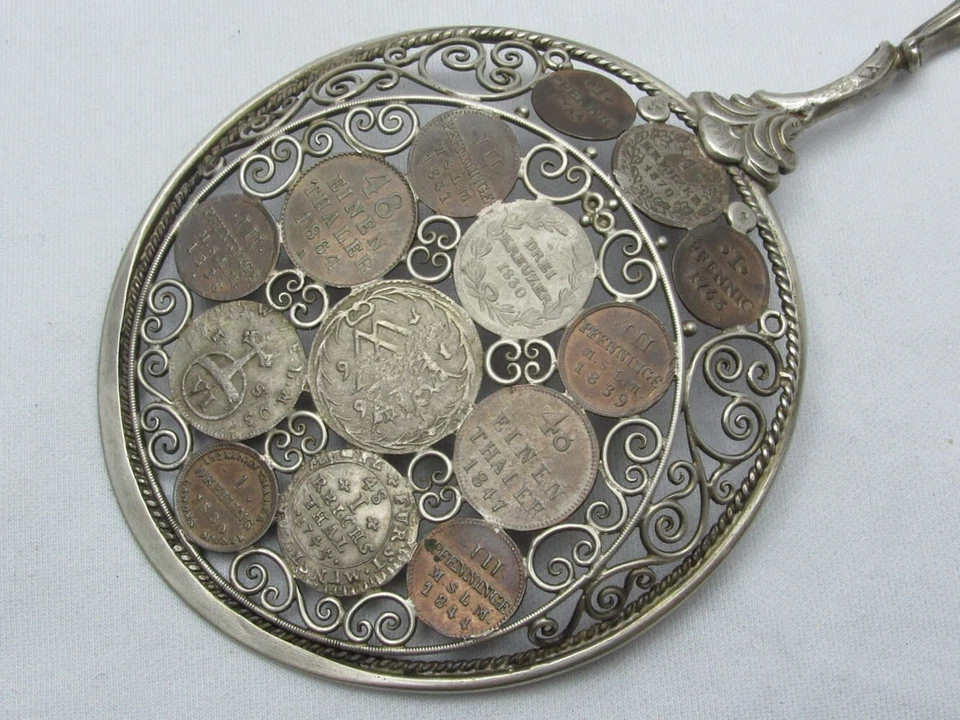 Antigua cuchara austrohúngara de plata y porcelana del siglo XIX Foto 2 de 4