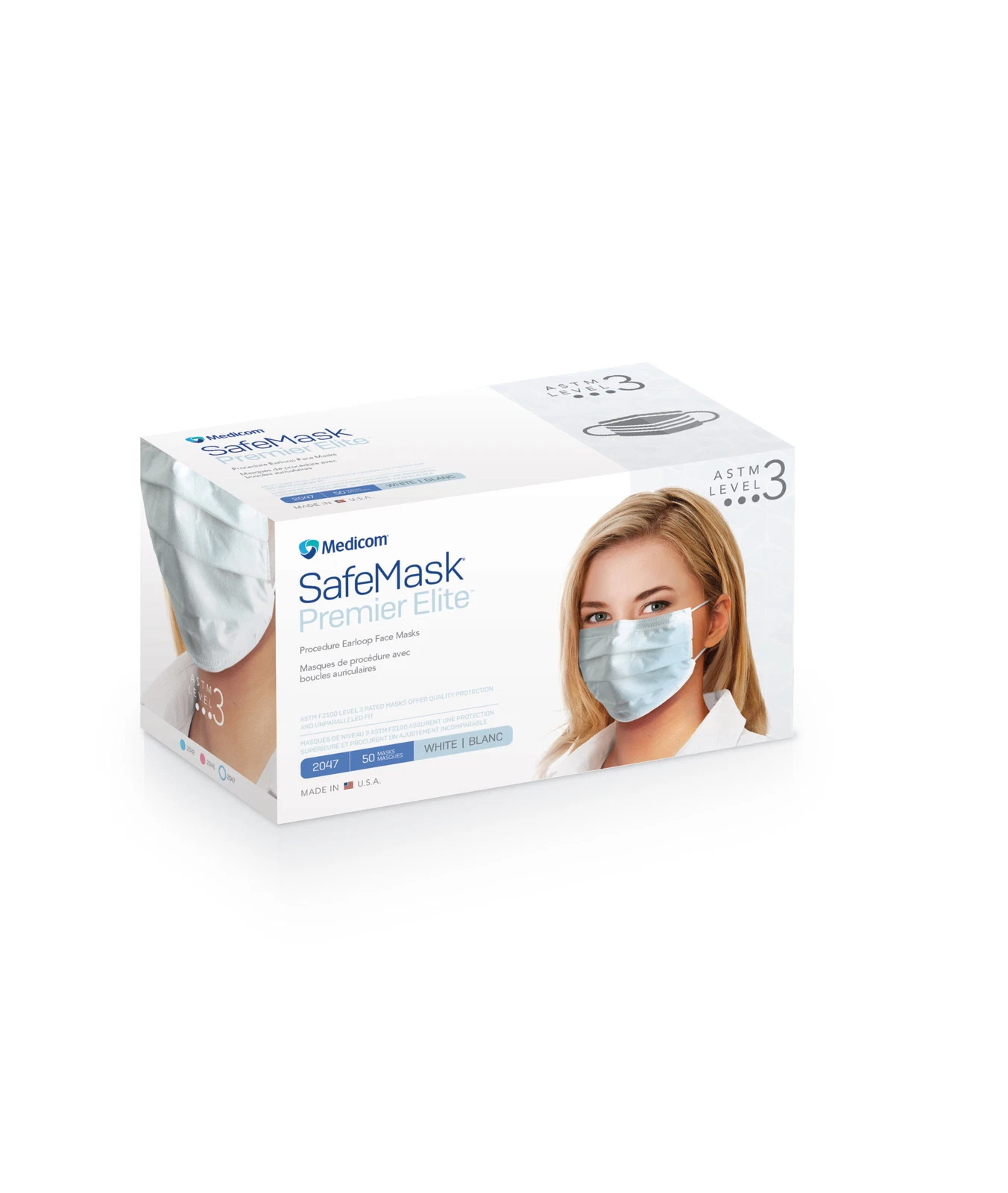 Medicom 2047 SafeMask Premier Elite Earloop Face Masks ASTM Level 3 White 50/Bx
Opens in a new windo