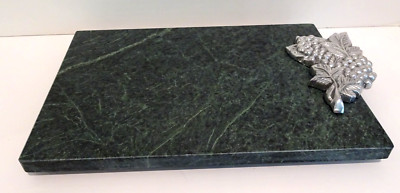 Vintage Green Marble Charcuterie Cutting Board Silver Leaf Grape Handle 12'' X 8''