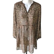 Two by Vince Camuto Leopard Print Polyester Dress Sheer Size Large 35" Length 
