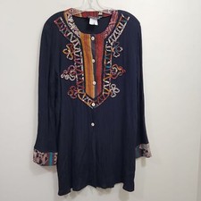Carole Little Vintage ribbed applique colorful button front tunic shirt size 8