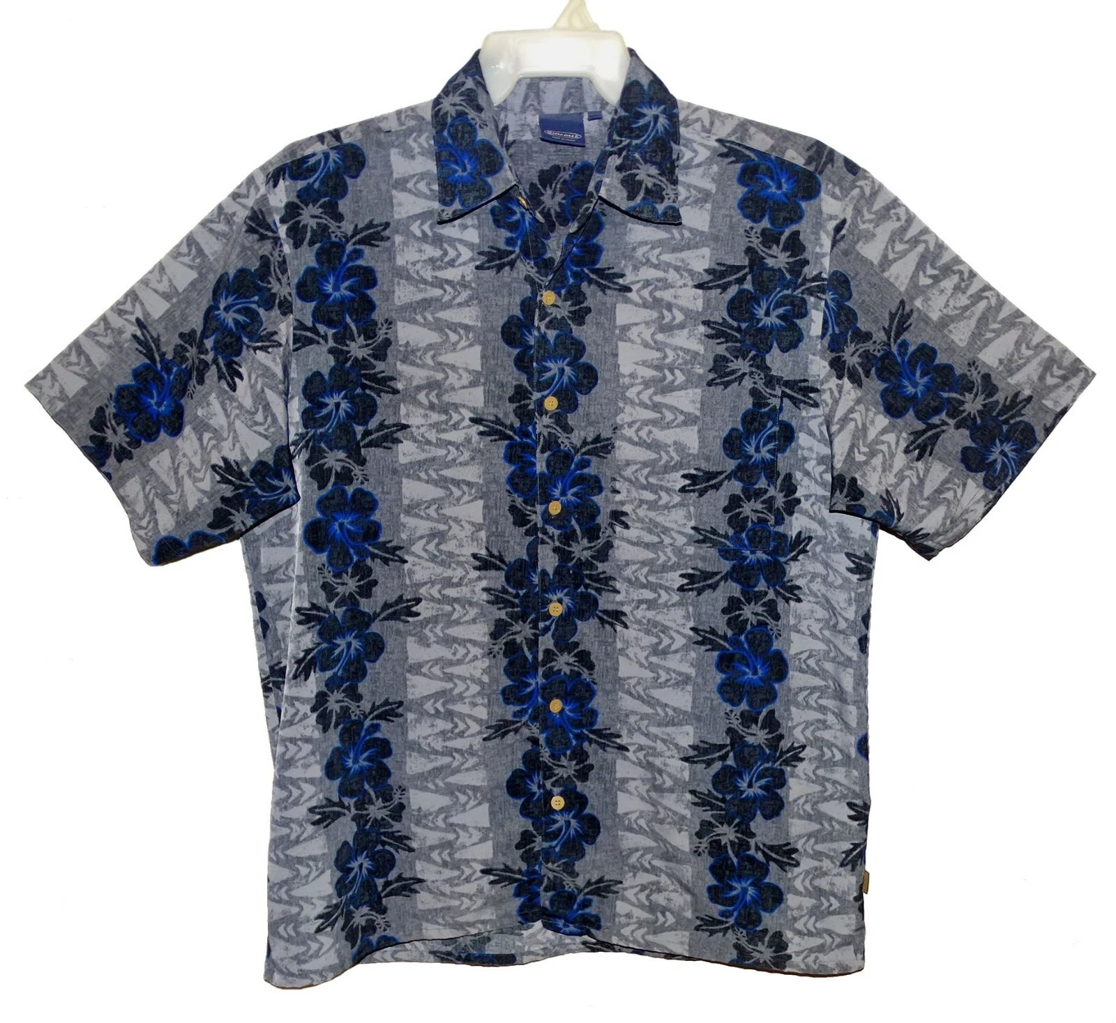 Sz L Sideout Hawaiian Aloha Shirt Gray Multi Tropical Floral 100% Polyester