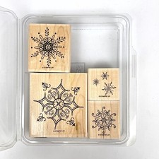 Stampin' Up Serene Snowflakes 4-Pc. Wood Mount Rubber Stamp Set Scrapbook Crafts