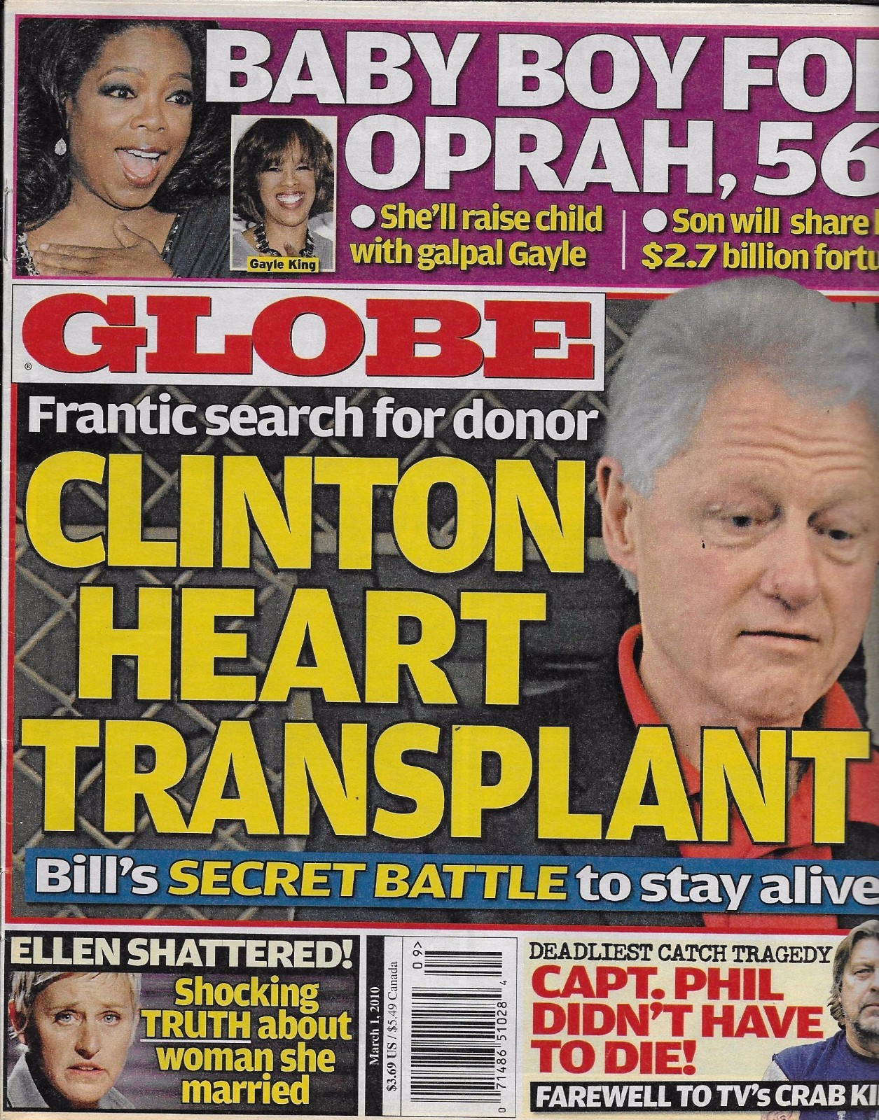Globe Magazine Bill Clinton Oprah Ellen DeGeneres Michael Jackson Bachelor 2010