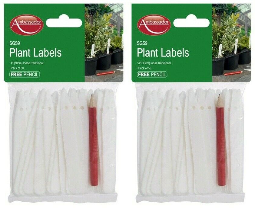 100x Ambassador Garden Plant Label Tags Seed Pot Tray Greenhouse 4""/10cm - White