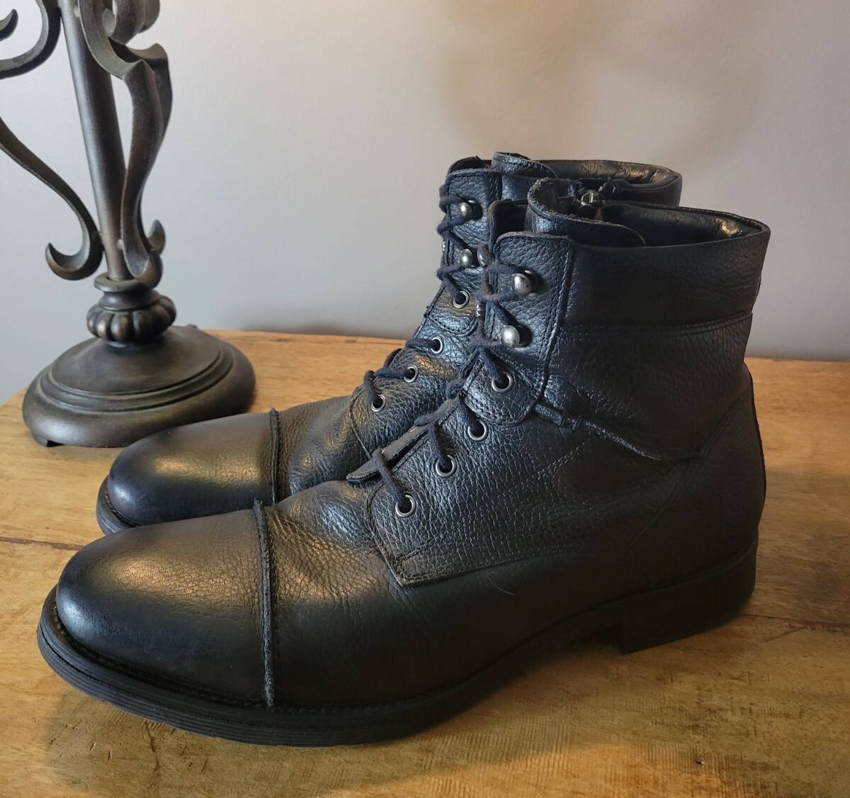 Alfani Lion Black Leather Cap Toe Dress Biker Boots Alfani Lion Black Leather Cap Toe Dress Biker Boots Moto  main image 4