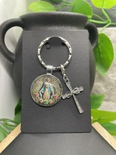 2.5" Silver-Tone Virgin Mary Cross Keychain 1.5" Pendant New Free Ship B2079