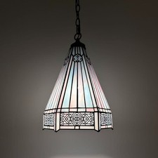 Tiffany Style Hanging Lighting Sky Color Stained Glass Hexagon 10"W10"D60"H
